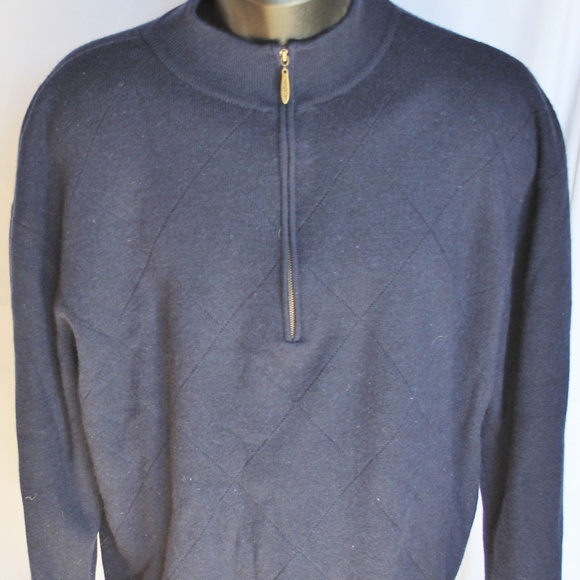 Straight Down 100% Wool 1/2 Zip Sweater, Navy, L - Picture 1 of 7